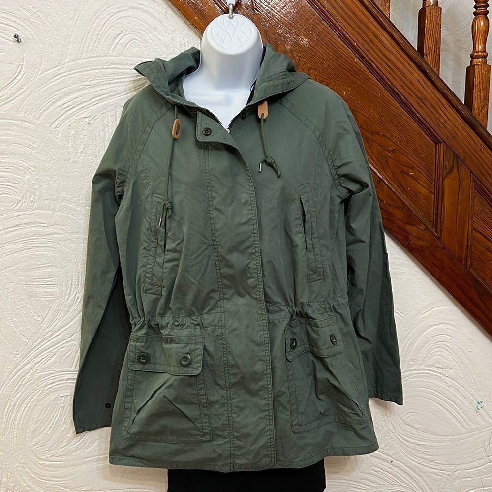 Woolrich Utility Anorak Jacket Womens Olive Drab Plaid Lined Hooded Large 15161